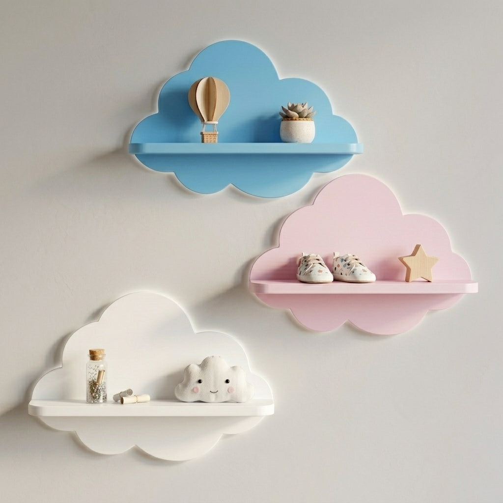 3 Set Handmade Wooden Cloud-Shaped Wall Mounted Floating Shelf