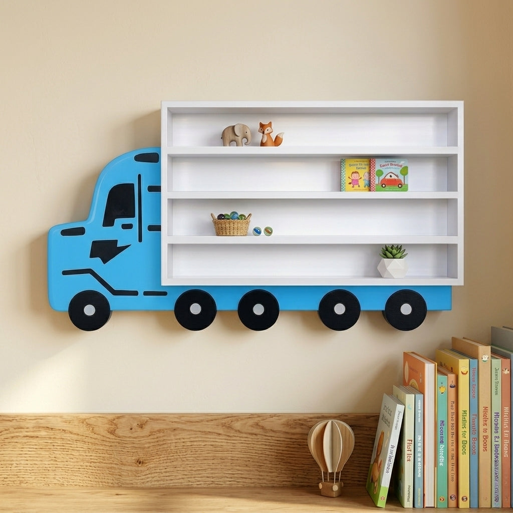 Handmade Wooden Truck-Shaped Wall Mounted Display Shelf