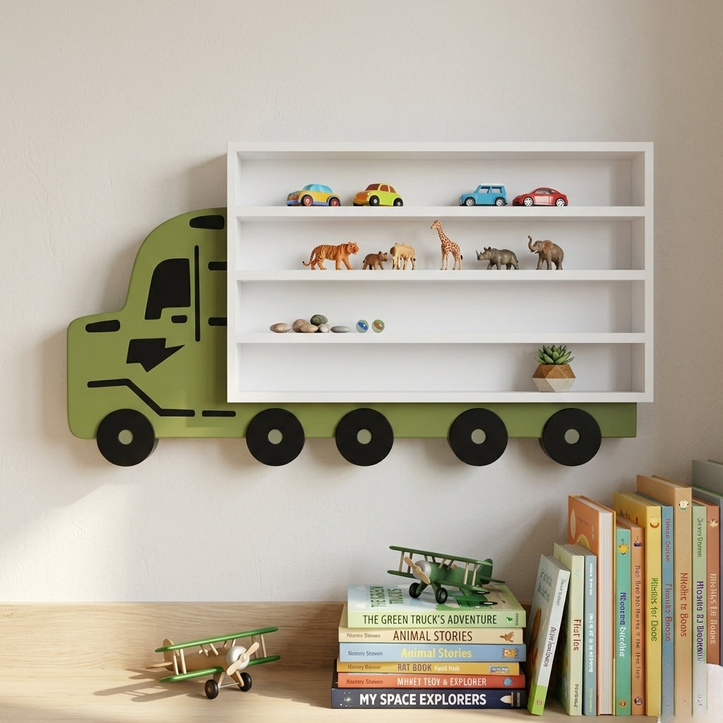 Handmade Wooden Truck-Shaped Wall Mounted Display Shelf