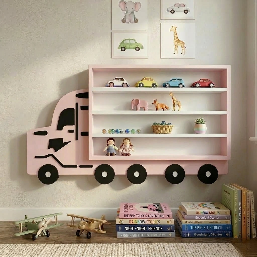 Handmade Wooden Truck-Shaped Wall Mounted Display Shelf
