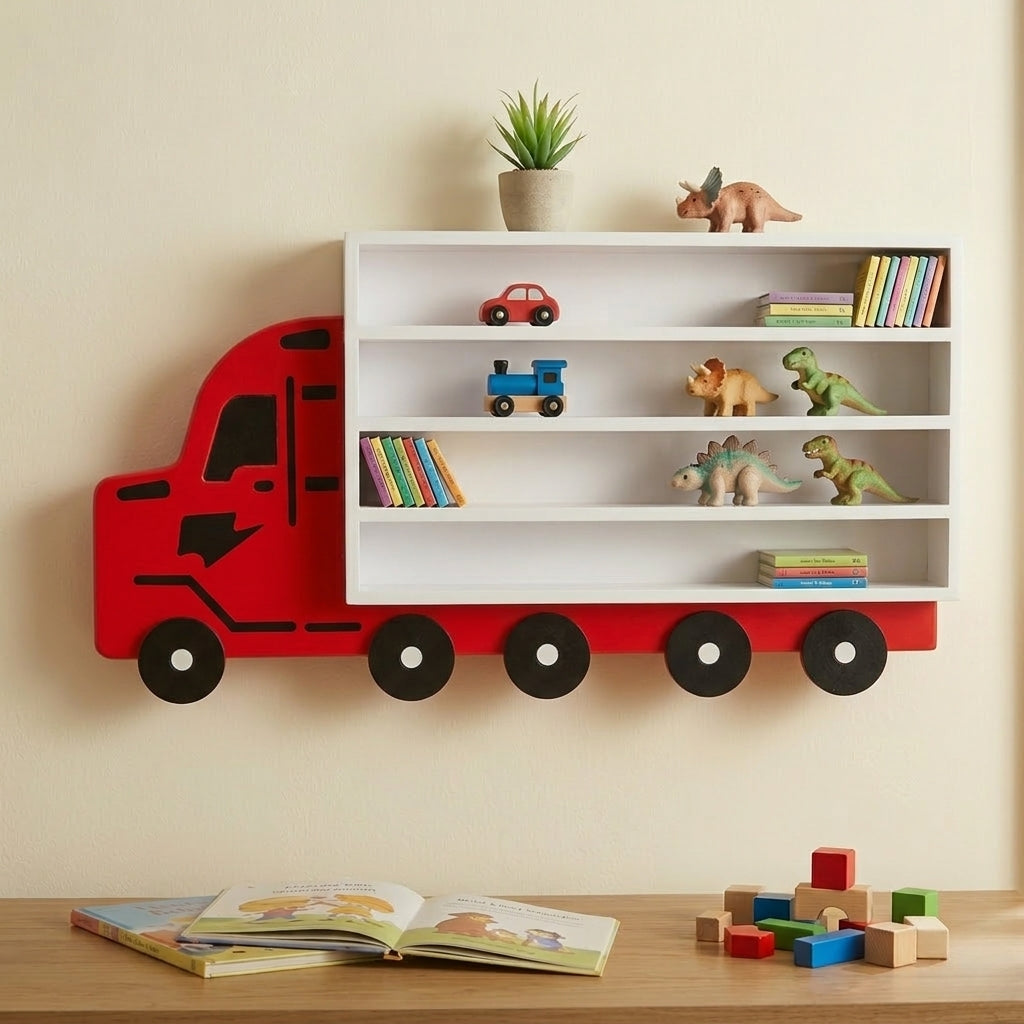 Handmade Wooden Truck-Shaped Wall Mounted Display Shelf