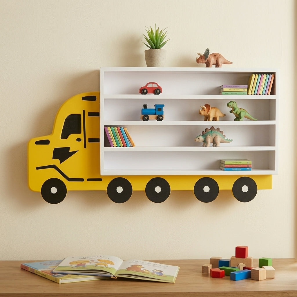 Handmade Wooden Truck-Shaped Wall Mounted Display Shelf