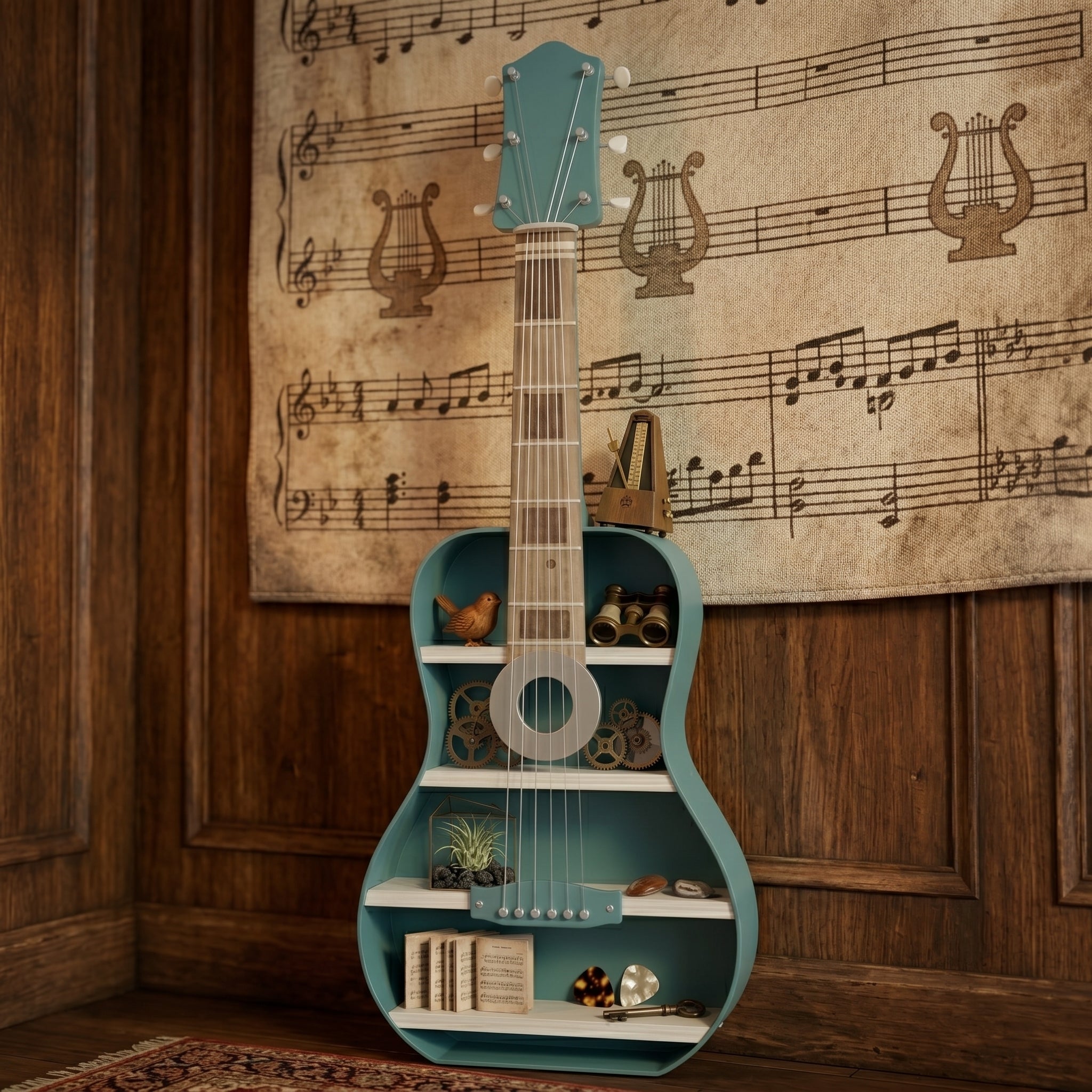 Handmade Wooden Guitar-Shaped Wall Mounted Decorative Shelf