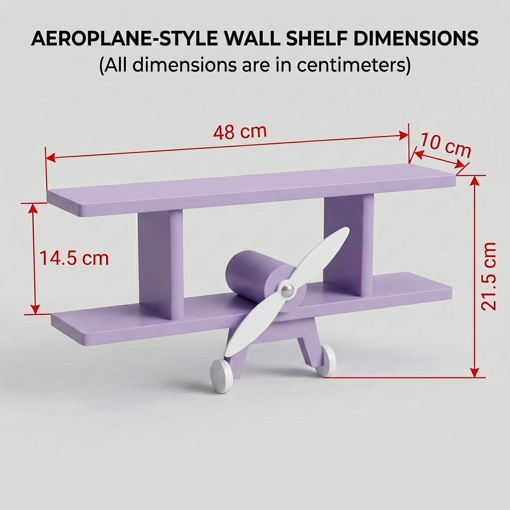 Handmade Wooden Modern Wall Mounted Aeroplane Shelf with Hooks